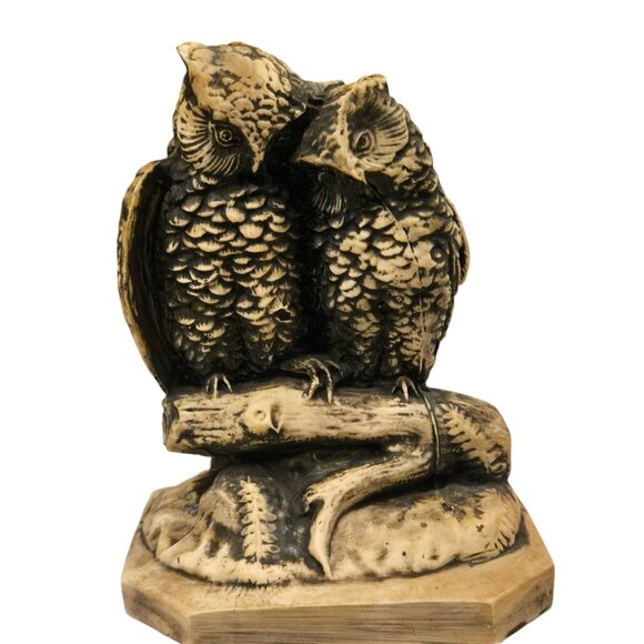 Vintage Owl Figurine Sculpture On Branch Resin Home Decor Collectible - Picture 7 of 16